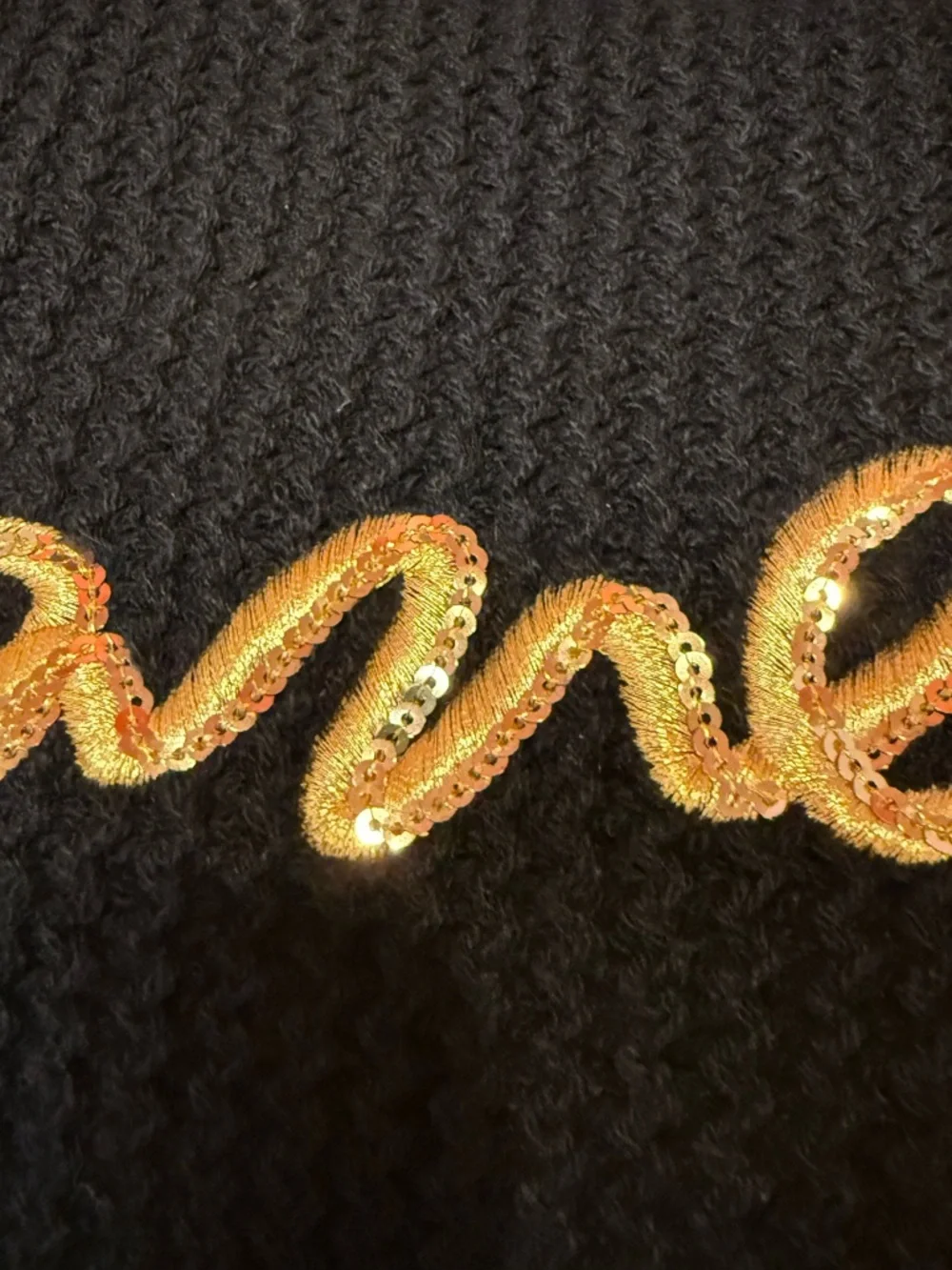 CHANEL Black Cashmere Logo Scarf Embroidered Sequin Cursive Logo-Season 2022